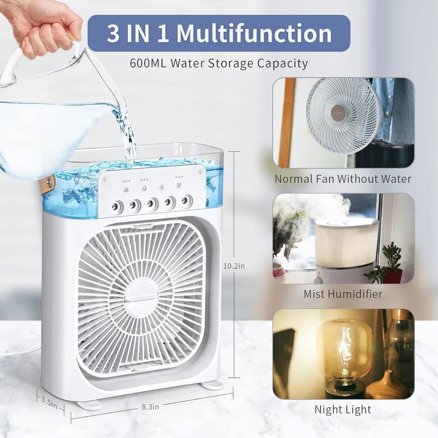 Portable 3-in-1 Air Conditioner Fan & Cooler – Instant Cooling for Home & Office